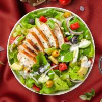 Chicken Salad · Mixed greens, chicken, tomato, onion, cucumber, olives, and avocado tossed with house dressi...