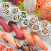 *Sushi & Sashimi For Two†  · 4 tuna, 4 salmon, 2 shrimp, 2 yellowtail,. 2 eel, 2 albacore tuna, 1 each Eel Cucumber, Tuna...