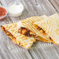 Grilled Chicken Quesadilla · Chicken, pepper, and onions.