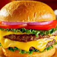 Double Cheeseburger · Two juicy, grilled, all beef patty topped with loads of melty American cheese, ketchup, onio...
