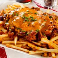 Chili Cheese Fries · Crispy, golden, seasoned fries smothered in our house-made chili and melty cheese.