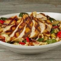 Lemon Pepper Chicken Pasta · Grilled lemon pepper chicken, goat cheese, roasted red peppers, yellow & green squash, spina...