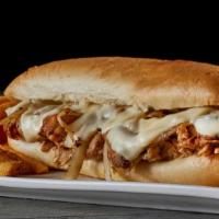 Chicken Philly · Grilled, sliced chicken, sautéed onions, melted white American cheese, hoagie roll.