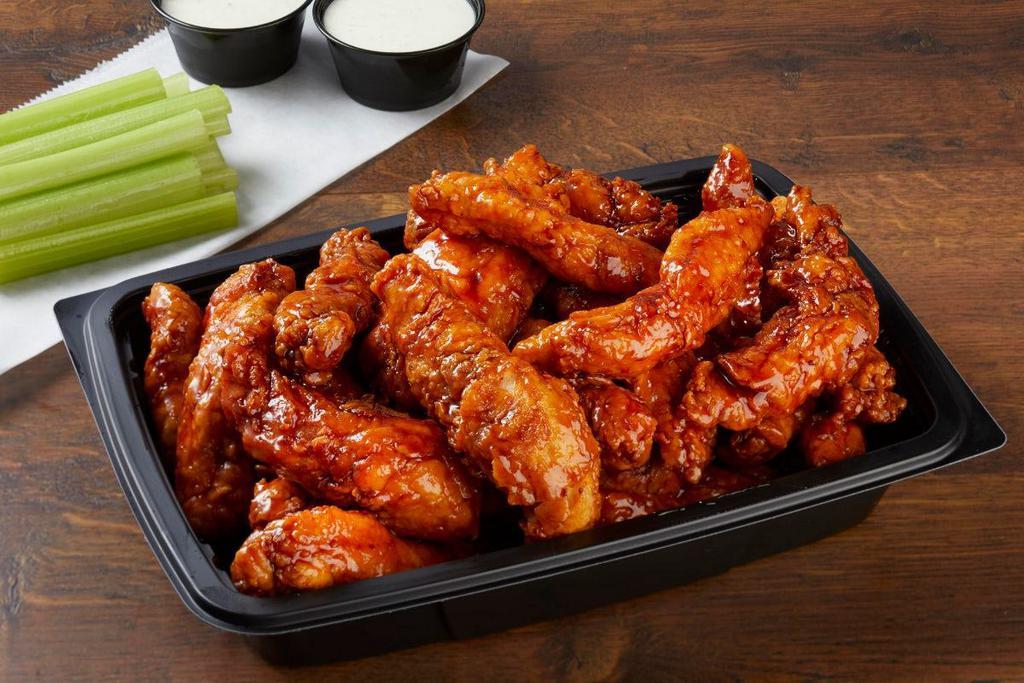 Party Platter 24 Zingers® · Served with your choice of sauce  and Ranch or Blue Cheese dressing