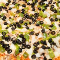 The Landmark Pizza · Veggies. Choice of sauce, fresh mushroom, sweet peppers, onion, black olive and mozzarella c...