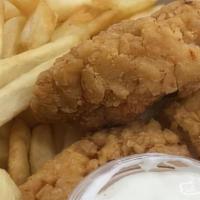 Chicken Tenders With Fries · Breaded or battered crispy chicken.