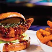 Korean Bbq Chicken Sandwich · House-made specialty!  Crispy chicken breast topped with house-made Korean BBQ Sauce, lettuc...