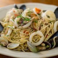 Seafood Pasta · Gluten free. With shrimp, mussels, and calamari.