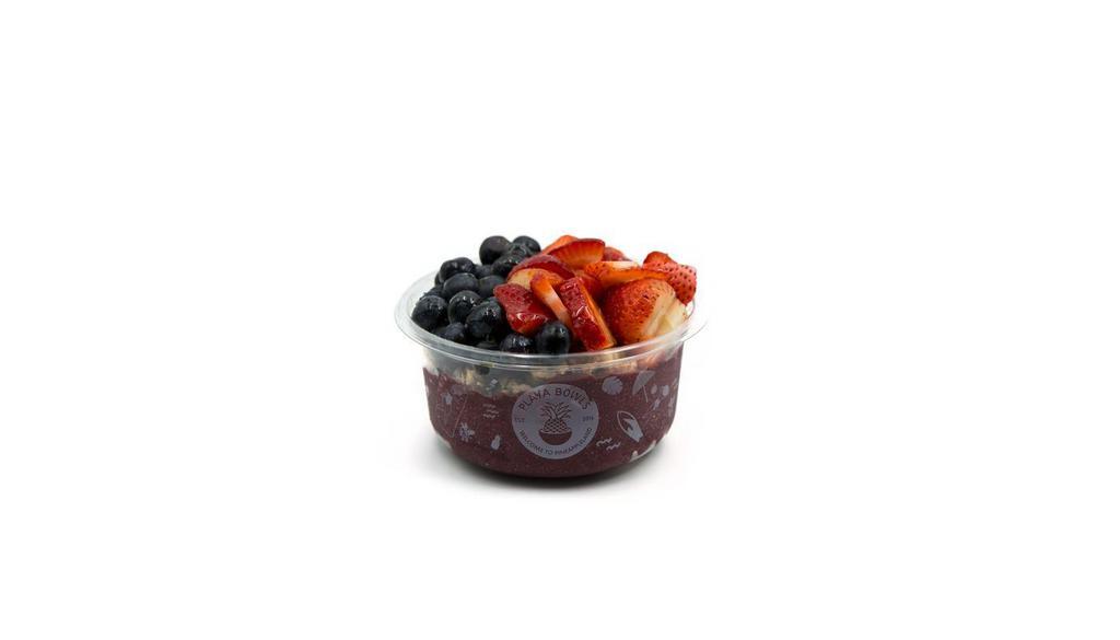 Pura Vida · Pure acai topped with granola, blueberry, strawberry and honey.