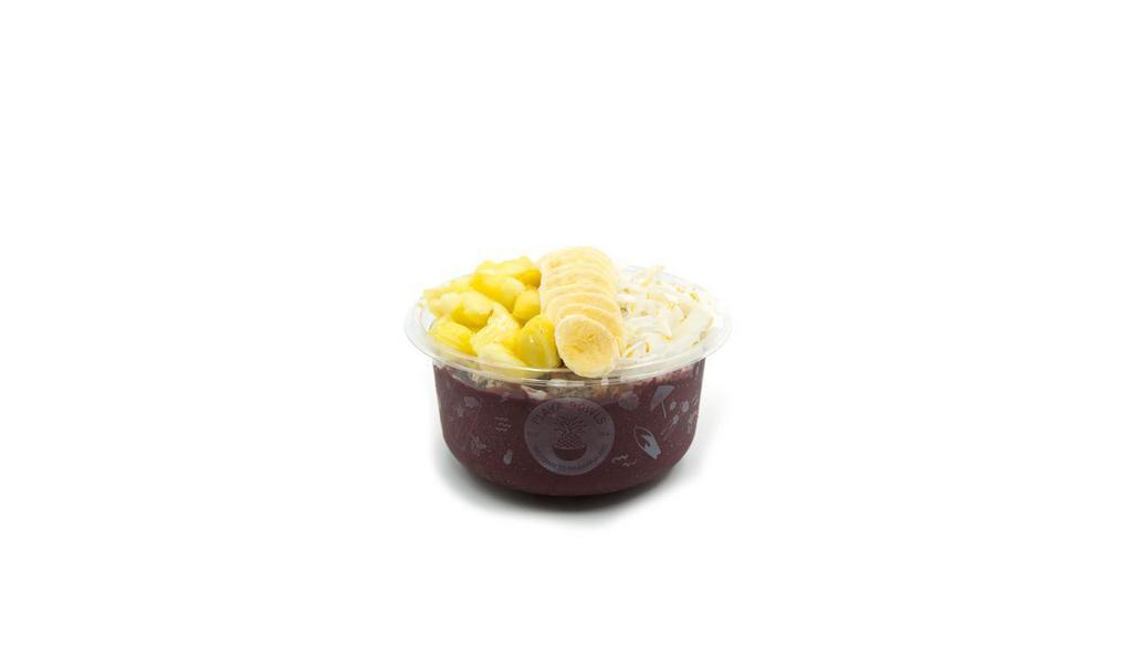 Tropical- Acai Bowl · Pure acai topped with granola, banana, pineapple, coconut flakes, and honey. Acai bowl blended with pure acai.