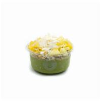 Lola Green Bowl · Kale blend topped with granola, pineapple, mango, coconut flakes, and honey.