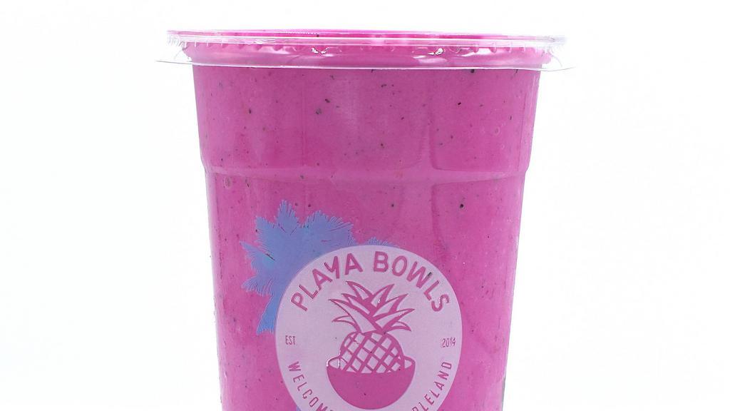 Pink Pitaya Smoothie · Pitaya, banana, pineapple, and coconut milk.