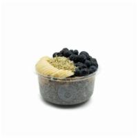 Oh Mega Bowl · Chia pudding topped with granola, banana, blueberry, hemp seeds, and agave.