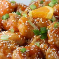 Sesame Chicken · Spicy. Served with white rice.