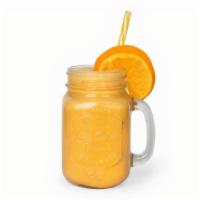 Orange Sunrise Smoothie · Peaches, banana, mango, orange juice, and honey.