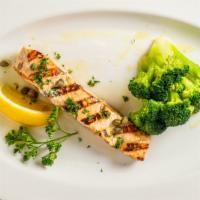 Organic Salmon · Scotland. Filet Served with Steamed Broccoli.