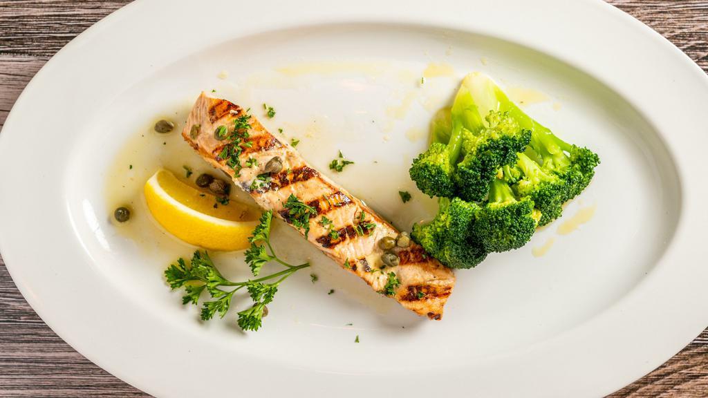 Organic Salmon · Scotland. Filet Served with Steamed Broccoli.