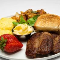 Egg Plate (A) · Free range eggs with toast & potatoes | Bacon (Pork or Turkey) or Grilled Pork Sausage