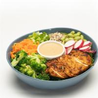 Asian Crunch · Arugula Cabbage Mix | Spicy Chicken | Edamame | Broccoli | Sunflower Seeds | Radish | Carrot...