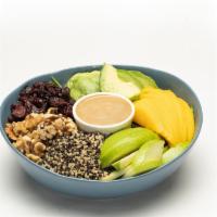 Harvest Bowl (Vegan) · Super Greens | Organic Quinoa | ½ Avocado | Mango | Walnuts | Green Apple | Dried Cranberrie...