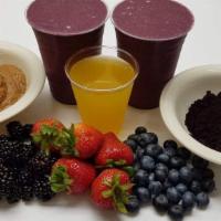 Protein Smoothie · Dairy free. Acai, mixed berries, whey protein, pineapple juice, almond butter, honey.