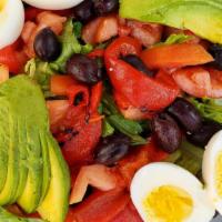 California Salad · Romaine, tomato, avocado, roasted red pepper, olive, and boiled egg.