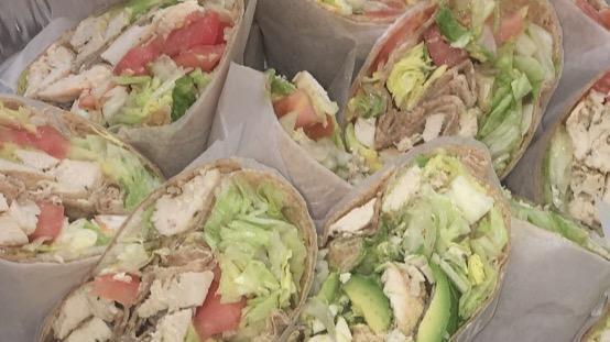 Cobb Wrap · Grilled chicken, lettuce, tomato, and sliced avocado. Wraps are whole wheat and served with pickle.