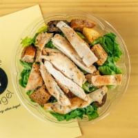 Caesar · Romaine, homemade bagel croutons, parmesan. Add grilled chicken to any salad, scoop of tuna,...