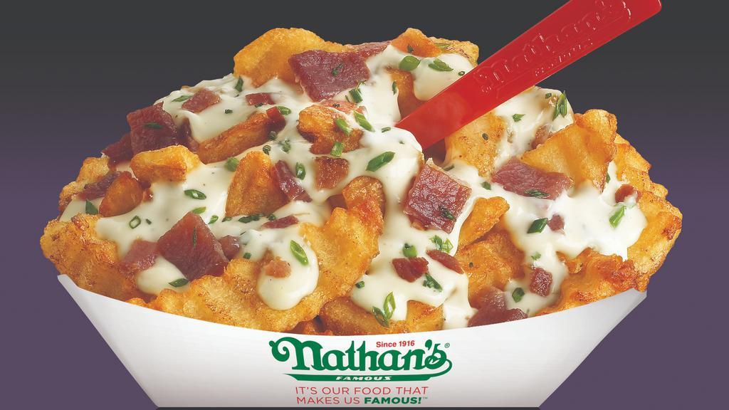 Bacon Ranch Fries · Crinkle cut fries topped with ranch dressing and bacon.