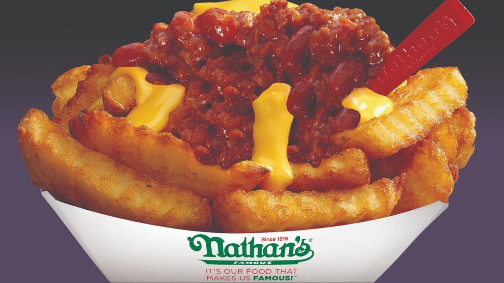 Chili Cheese Fries · Crinkle-cut fries topped with cheese and chili.