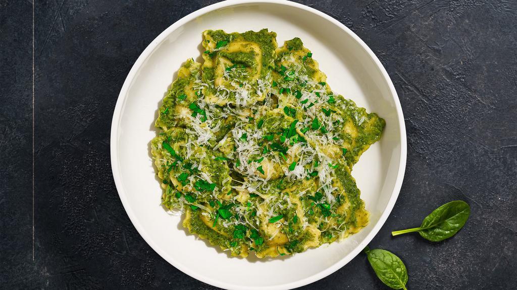 Spinach & Ricotta Ravioli · Fresh spinach & ricotta ravioli cooked to perfection with your choice of sauce, protein, and toppings. Add Toppings, Protein, Cheese, Finish It Off for an additional charge.