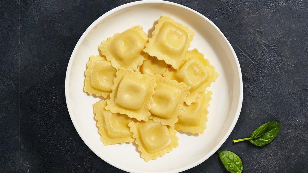 Cheese Ravioli · Fresh cheese ravioli cooked with your choice of sauce, protein, and toppings. Add Toppings, Protein, Cheese, Finish It Off for an additional charge.