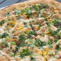 Chipotle Ranch · Grilled chicken, roasted corn, scallions, cilantro, bacon, chipotle ranch