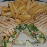 Chicken Caesar Wrap						10.95 · Grilled Chicken, Romaine Lettuce, Caesar Dressing, and Parmesan Cheese