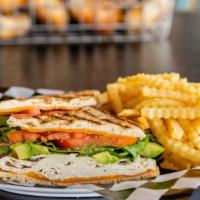 California Panini · Turkey, avocado, shredded cheddar cheese, romaine lettuce & tomatoes