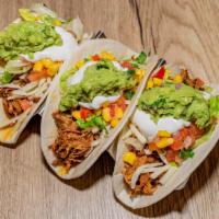 (3)Tacos · Choose (3) crispy corn or (3) soft flour tortillas with your choice of meat or seafood: Choo...