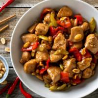 Kung Pao Chicken · Sweet and spicy chicken cooked with a medly of fresh vegetables.