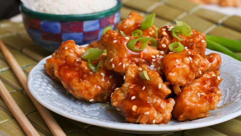 Sesame Chicken · Chunk chicken dry marinade in special
sauce and w. sesame seeds on top.