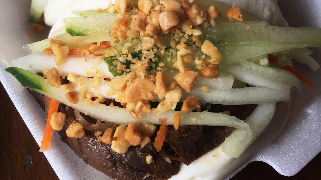 Sliced Braised Beef Bao · Two pieces.