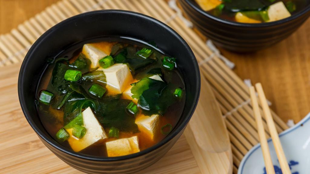Miso Soup · Soybean broth with soft Tofu, scallions and dried seaweed.