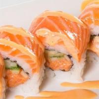 Lover Roll · Salmon crabmeat avocado spicy tuna crunch & masago on top