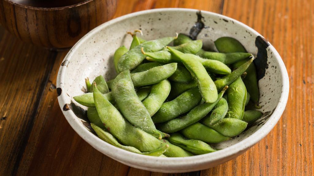 Edamame · Boiled soybean in pod and topped with roasted sea salt.