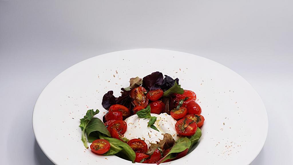 Burrata Salad · spring mix, cherry tomatoes, pine-nuts, balsamic drizzle