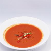 Gazpacho Cold Soup · cold based tomato soup made from pureed onions, peppers, and cucumber