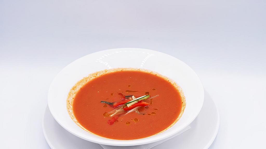 Gazpacho Cold Soup · cold based tomato soup made from pureed onions, peppers, and cucumber