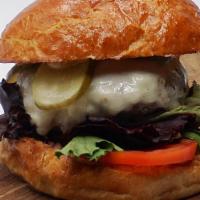 Gourmet Chef Burger And Fries · artisanal beef burger served with cheddar cheese, greens, tomato, chipotle aioli, pickles, a...