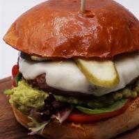 Beyond Meat Veggie Burger And Fries · meat-like veggie patty with pepper-jack cheese, greens, guacamole, chipotle aioli, pickles, ...