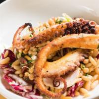 Charred Octopus · rice beans, chorizo, chicories