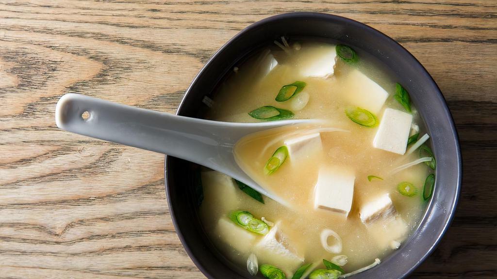 Miso Soup · Soybean Paste Soup with Tofu, Seaweed & Scallion.