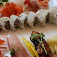 Sushi & Sashimi For 1 · 5 pcs Sushi, 9 pcs Sashimi, with Salmon, Tuna or California roll.